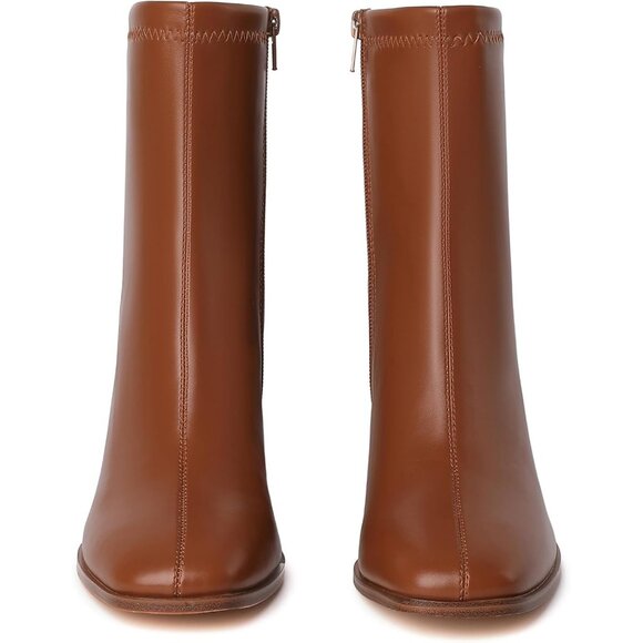 Women's Brown Chunky Block Heel Square Toe Side Zipper Short Booties - Picture 5 of 9